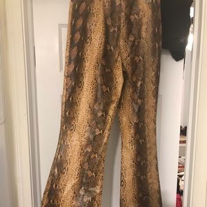 Topshop Snakeskin Faux Felt Leather Flare Pants